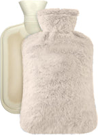 Large Hot Water Bottle with Cover, 2 Litre, Premium Natural Rubber Hot Water Bag, Soft Fleece Cover for Pain Relief, Back, Neck and Shoulders & Warm Cosy Nights (Beige)