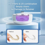 Ultrasonic Retainer & silver Jewelry Cleaner Machine 49kHz with UV Light and Timer Portable for Dentures Aligners, Braces,Dental pod,Mouth Guards,Night Guards,Makeup Brushes,Ring