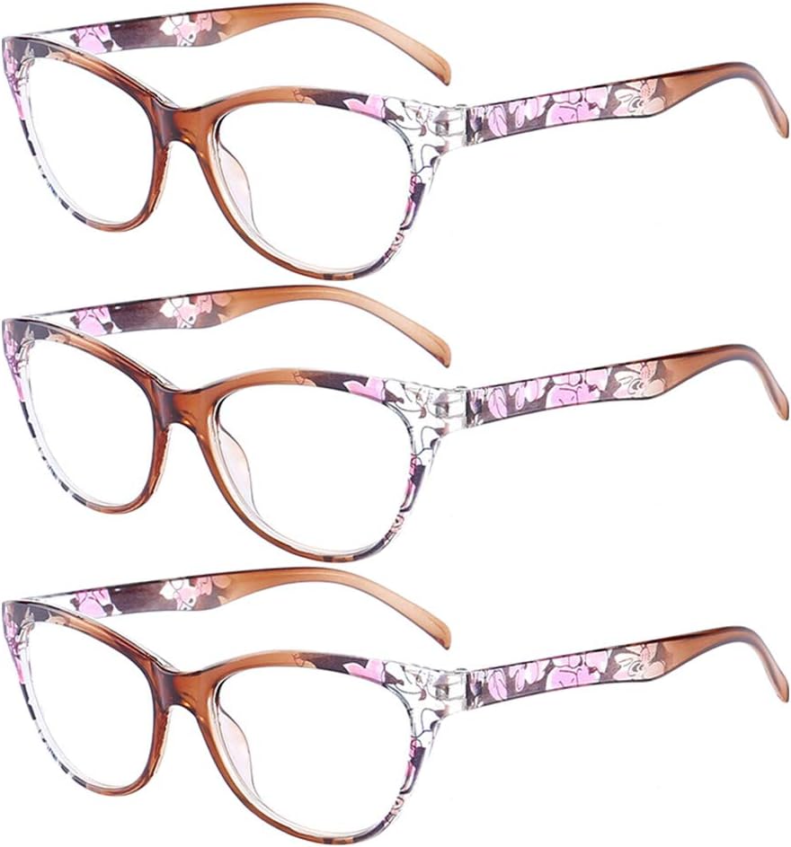 Reading Glasses 3 Pack, OWN4B Vintage Fashion Designer Floral Design Readers Eyeglasses Readingglasses for Women Men Unisex (3 Pack Tea, 4.0)