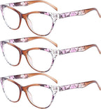 Reading Glasses 3 Pack, OWN4B Vintage Fashion Designer Floral Design Readers Eyeglasses Readingglasses for Women Men Unisex (3 Pack Tea, 4.0)