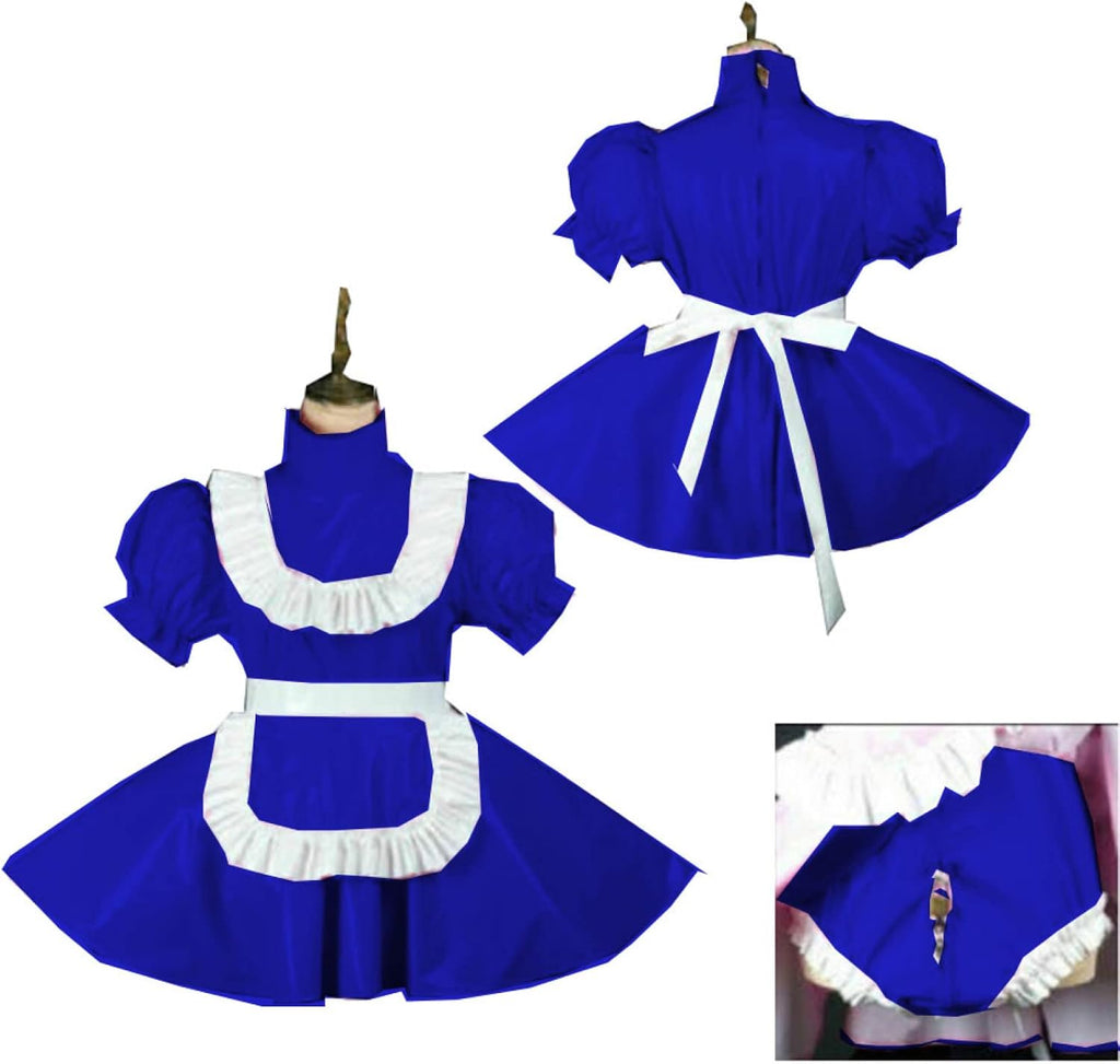 Plus Size Maid Dresses Style Sissy Dress Locable Sweet Dress Costume,Royal Blue,4XL