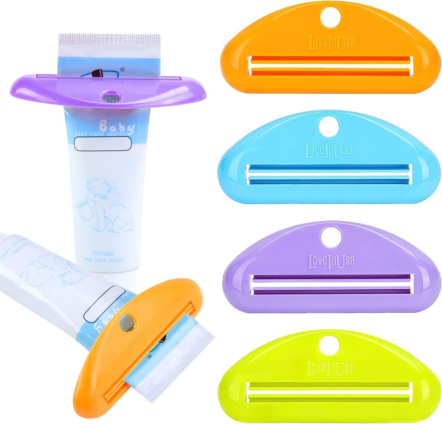 LoveInUsa Toothpaste Tube Squeezer Dispenser, Hanging Toothpaste Clips Holder Rolling Holder Squeezer 4 Pack