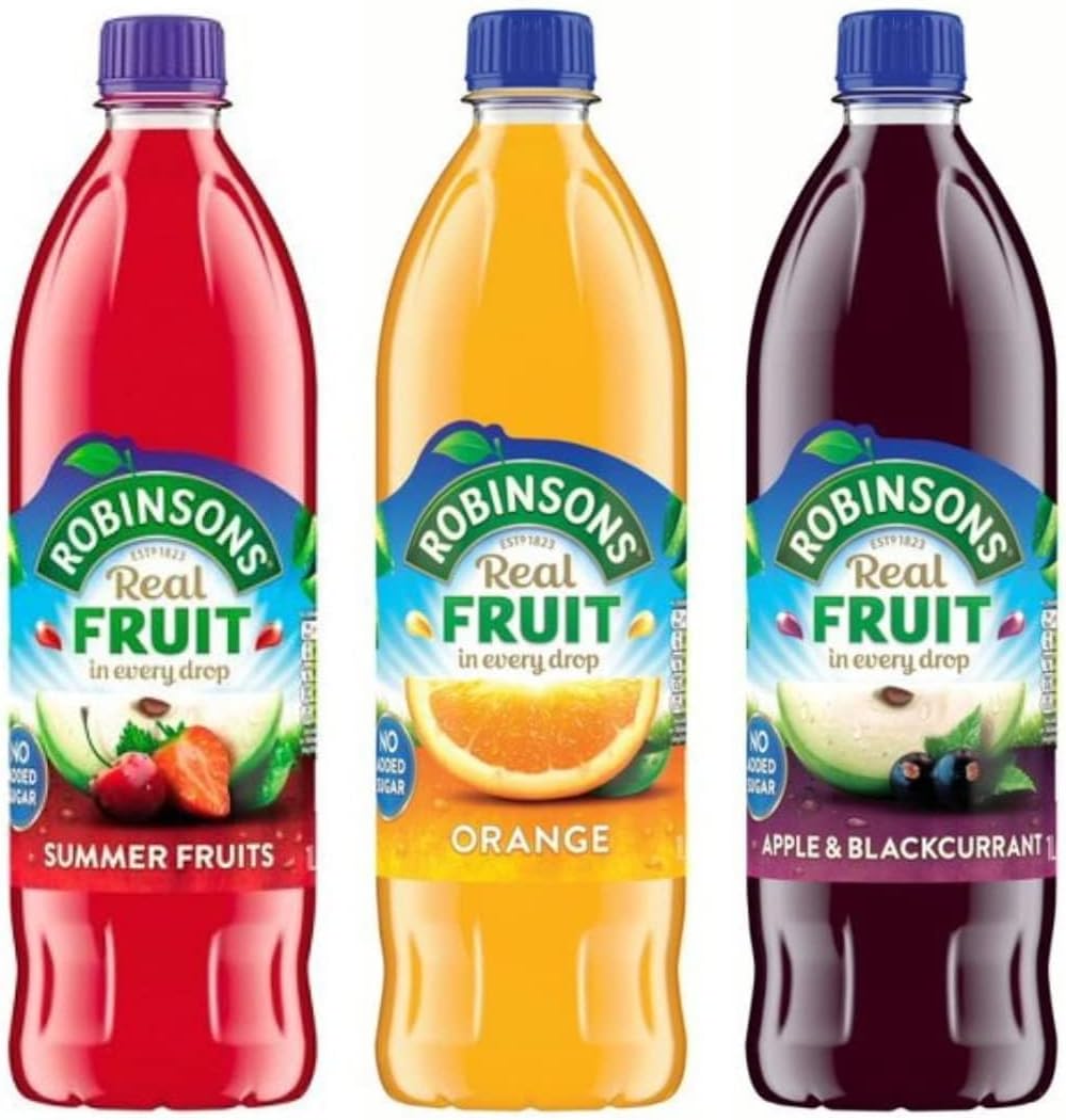 No Added Sugar Fruit Squash 1L Variety of 3 (Summer Fruits, Orange, Apple & Blackcurrant)