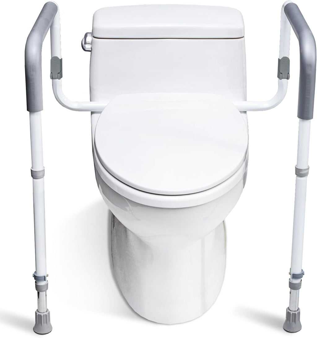 WeHwupe Toilet Safety Rails for Elderly Adults - Adjustable Bathroom Toilet Safety Frame with Handles - Stand Alone Toilet Grab Bar for Senior, Handicap & Disabled,Fits Most Toilets, White, TRX-8002