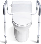 WeHwupe Toilet Safety Rails for Elderly Adults - Adjustable Bathroom Toilet Safety Frame with Handles - Stand Alone Toilet Grab Bar for Senior, Handicap & Disabled,Fits Most Toilets, White, TRX-8002