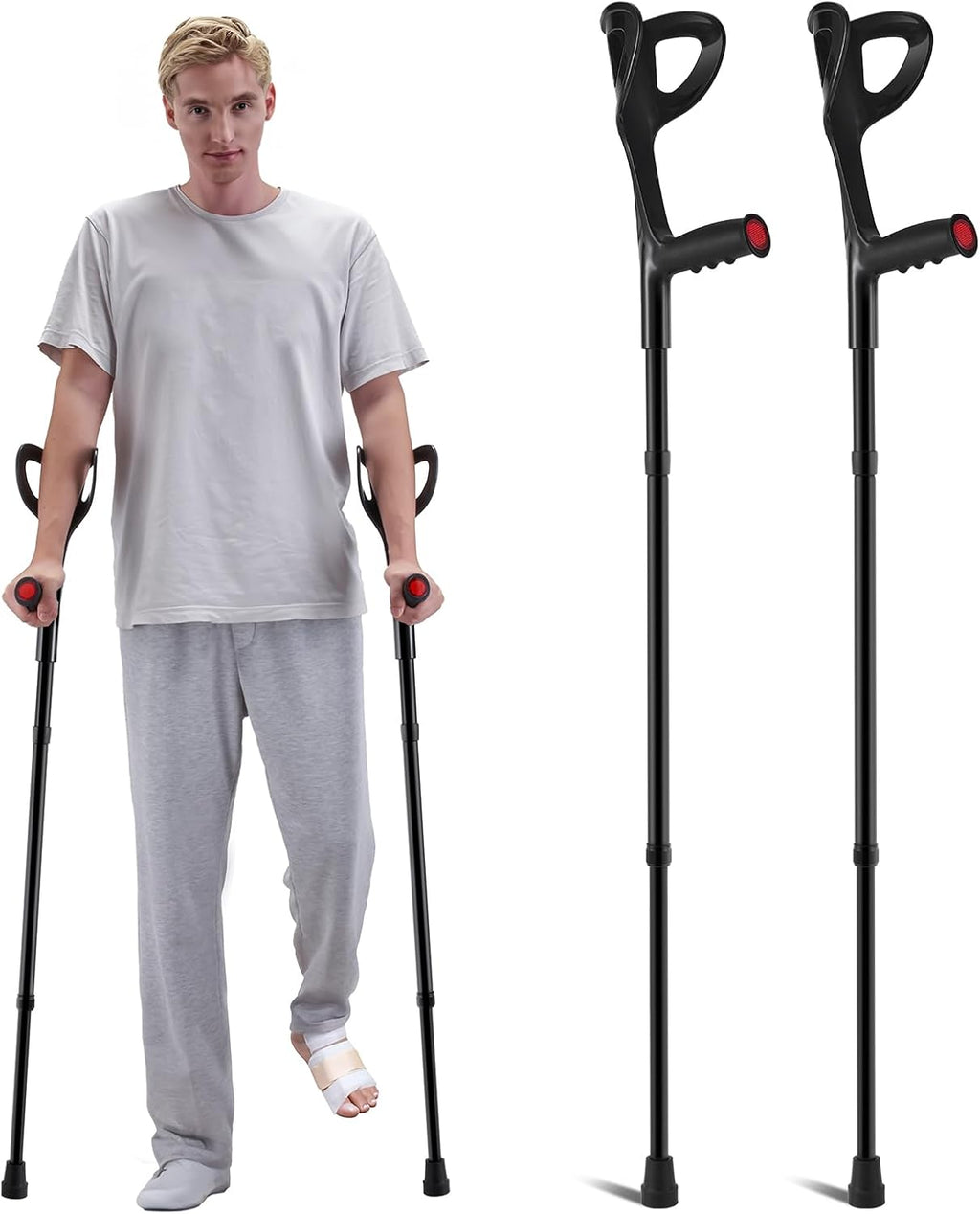 VEVOR Forearm Crutches for Adults, Folding Walking Forearm Crutches with 10-Level Adjustable Height, Lightweight Aluminum Medical Crutches with Open Cuff for Leg Injury Surgery Disabled, 1 Pair 350LBS
