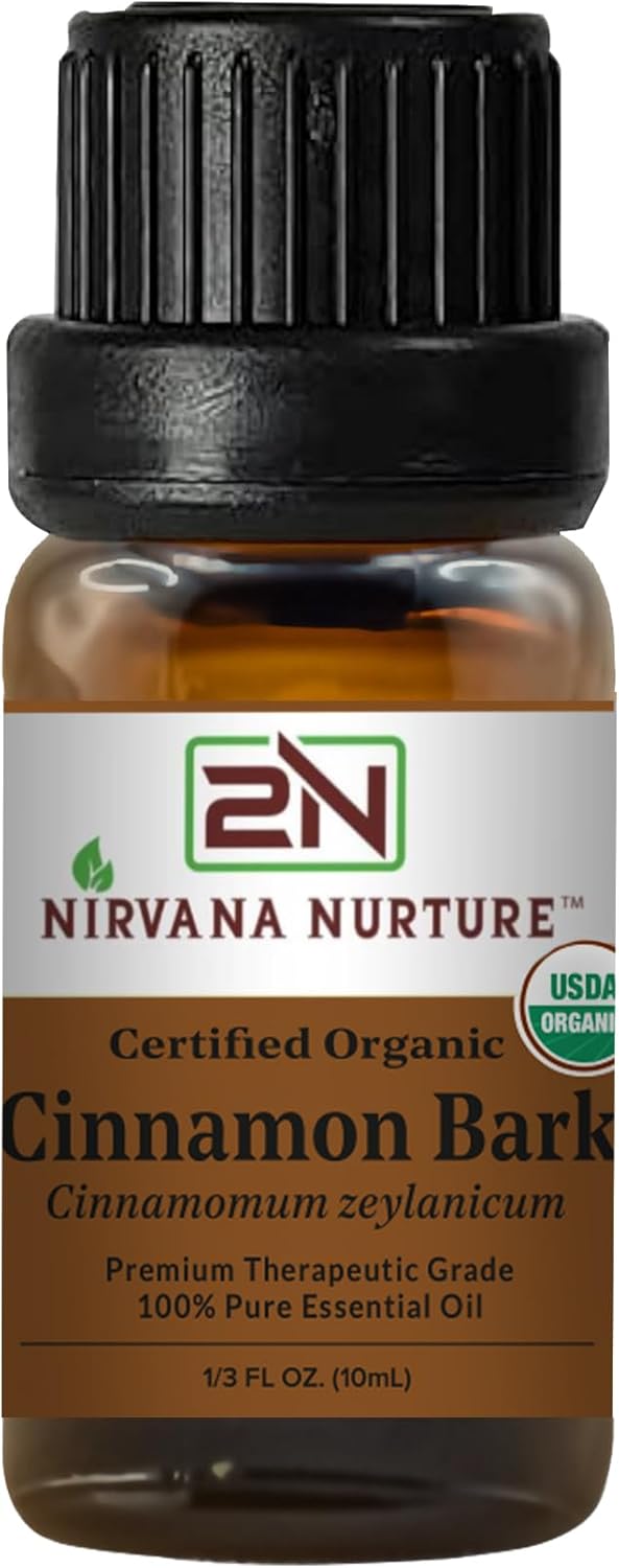 Cinnamon Bark Essential Oil, USDA Certified Organic, 100% Pure Undiluted, Aromatherapy Oil for Diffuser, Hair & Skin Care