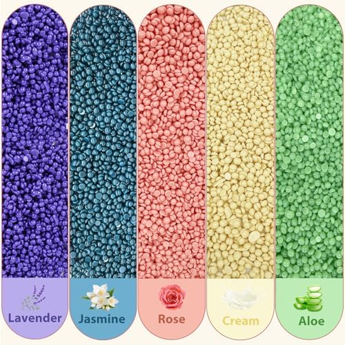 Wax Beads, Anreacho 1.1 lb Hard Wax Beans for Hair Removal, Brazilian, Bikini, Face, Eyebrows, Underarms, Chest, Back, Legs, Wax Refill for Women & Men, Pack of 5