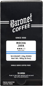 Baronet Coffee Pods [Mocha Java-54 Pods] Flavored Single Cup Use, Like Senseo, [3 Boxes of 18 Single Serve 10 Gram] Regular Strength, Medium Roast [Mocha Java]
