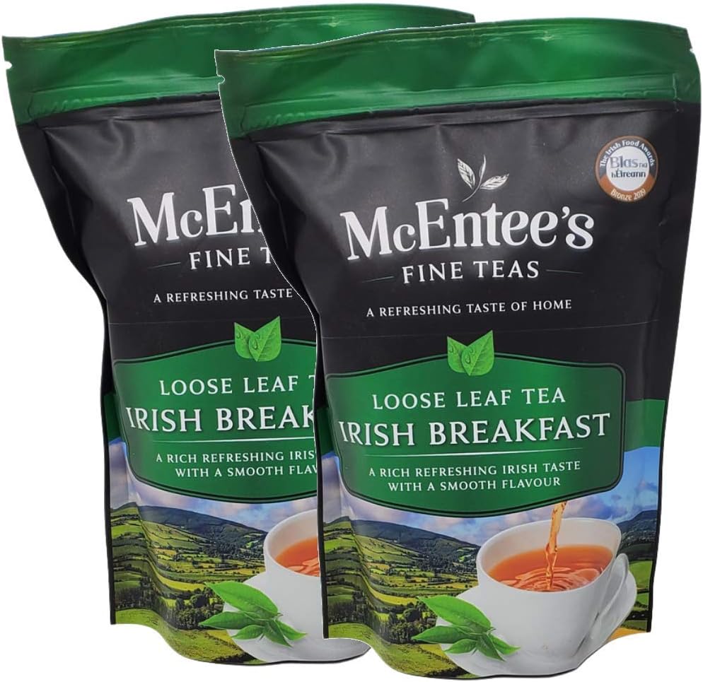 McEntee's Irish Breakfast Tea (Pack of 2) - 250g Refill Bags - Expertly Blended in Ireland. A Traditional Irish Blend of Ceylon and Assam tea's Delivering That Taste of Home.