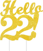 Hello 22 Cake Toppers Gold Glitter, Happy 22nd Birthday Cake Decorations Cheers to 22 Years Party Decor, Twenty-two Year Old Theme Birthday Anniversary Party Supplies