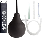 GNEGKLEAN Black Silicone Enema Bulb Kit 7.6oz Clean Anal Douche for Men Women with 19.7in Hose+4 Replaceable Nozzle (Black)