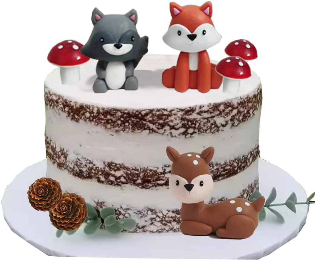 Woodland Cake Topper Fox Raccoon Deer Pine Cones Mushroom for Baby Shower Birthday