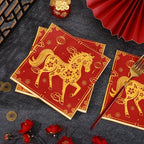 Whaline 80 Pcs Chinese New Year Luncheon Napkins Disposable Paper Napkin Decorative Chinoiserie Red Gold Horse Dessert Dinner Hand Napkin for Spring Festival Lunar New Year Party Supplies Table Decor