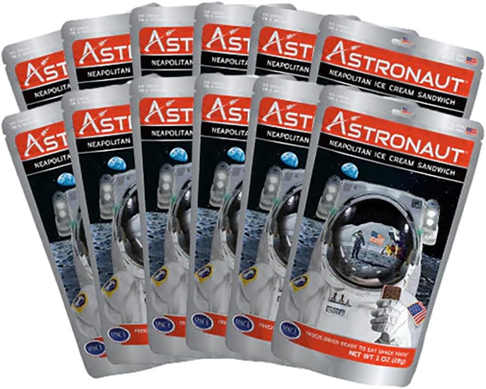 Astronaut Foods Freeze-Dried Ice Cream Sandwich, NASA Space Dessert, Neapolitan, 12 Count