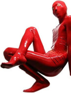 Latex Overall Rubber Full Cover Hooded Red Catsuit Suit Tights Bodysuit,Red,2X-Large