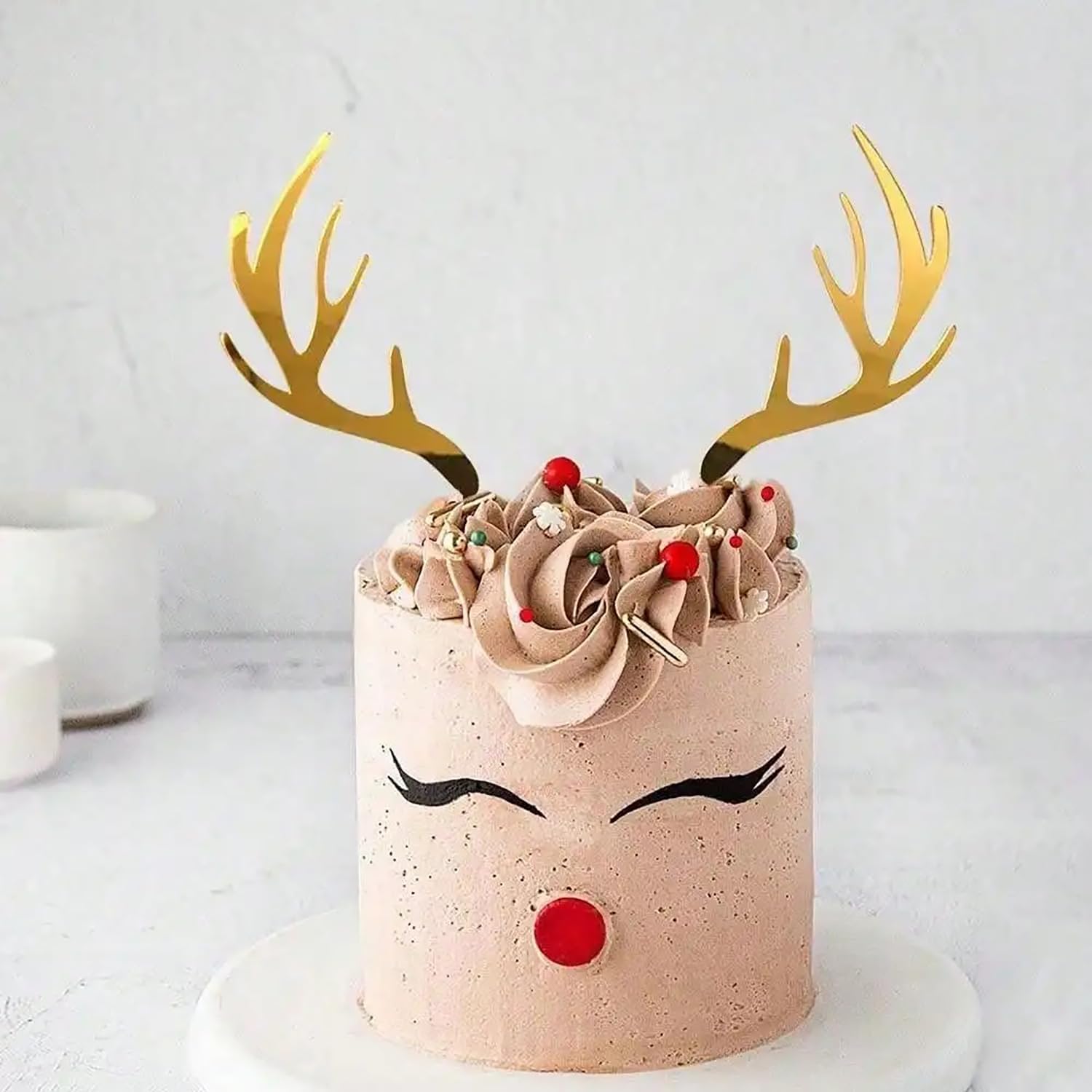 Deer Cake Topper,Acrylic Gold Antler Happy Birthday Cake Topper for Kids Boy Girl Men Happy Birthday Party Supplies