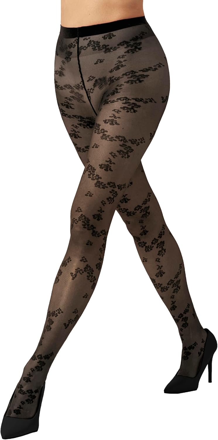 Wolford Floret Tights Pantyhose for Women Floral Sheer Opaque Patterned Hosiery Soft Waistband Sustainable Legwear