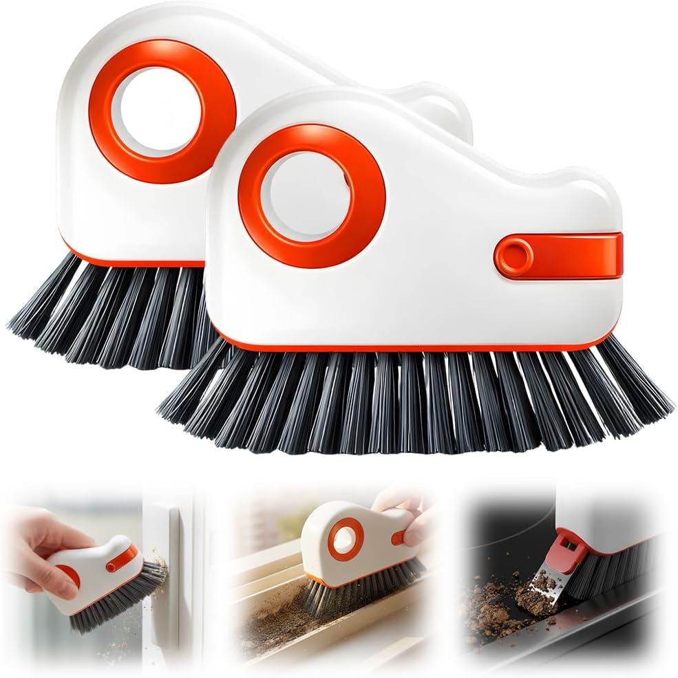 2 in 1 Groove Cleaning Brush, 2026 New Hard Bristle Brush, Multifunction Window Track Brush for Household Cleaning Tool, Compact Track Cleaning Brush for Sliding Door Track Cleaner (Orange,2)