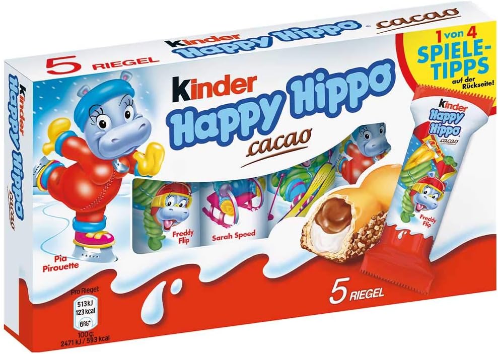 Kinder Happy Hippo Cocoa Cream Wafer Bars, Hazelnut Filling, 5 Pack
