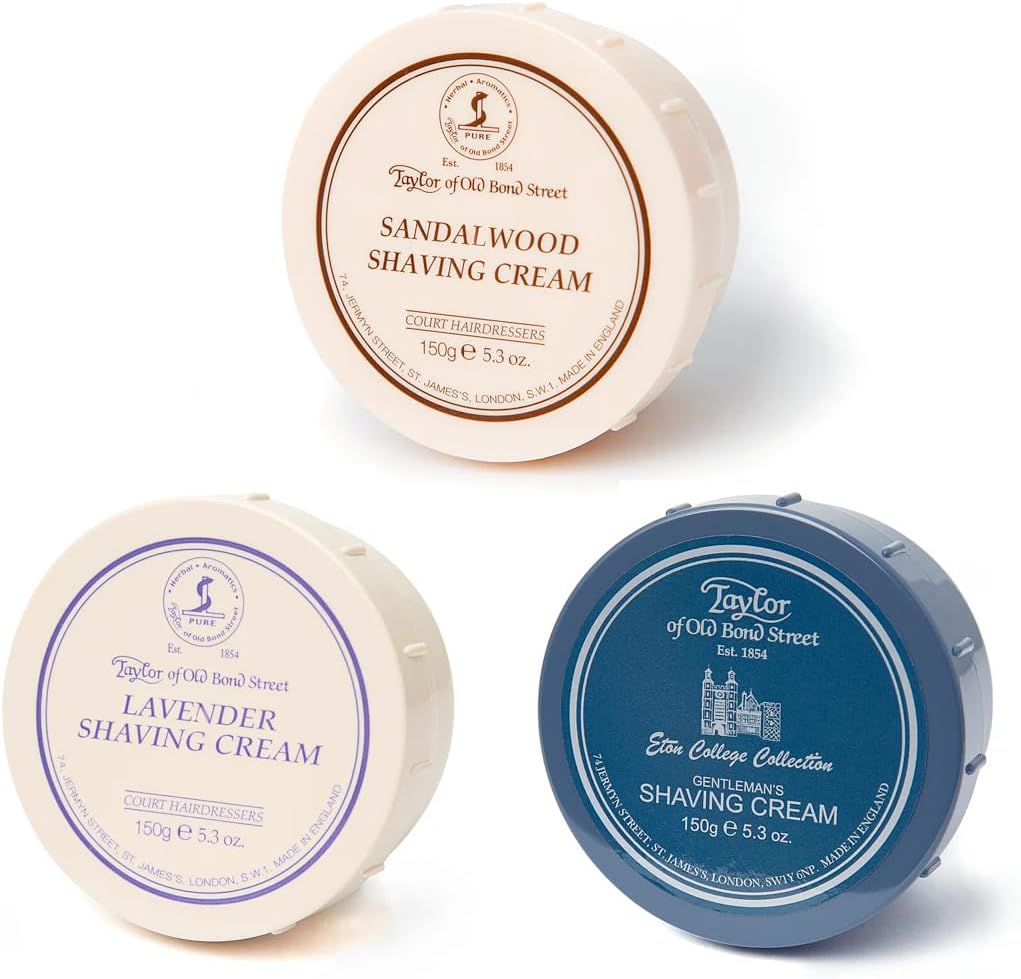 Taylor of Old Bond Street Luxury Shaving Cream Trio – Sandalwood, Lavender & Eton College Collection (3 x 150g Bowls)