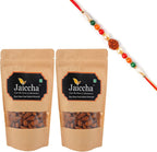 Jaiccha Ghasitaram Rakhi Gifts for Brothers Rakhi Dryfruits - Desi Ghee Fried Salted Almonds 400 GMS in Brown Paper Pouch with Rudraksh Rakhi