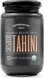 Organic Whole Black Sesame Tahini Paste - 17.6 oz (500g) Ounce Glass Jar – Peanut free - Stone Ground Unhulled Sesame Butter – Kosher by Pepperwood Organics