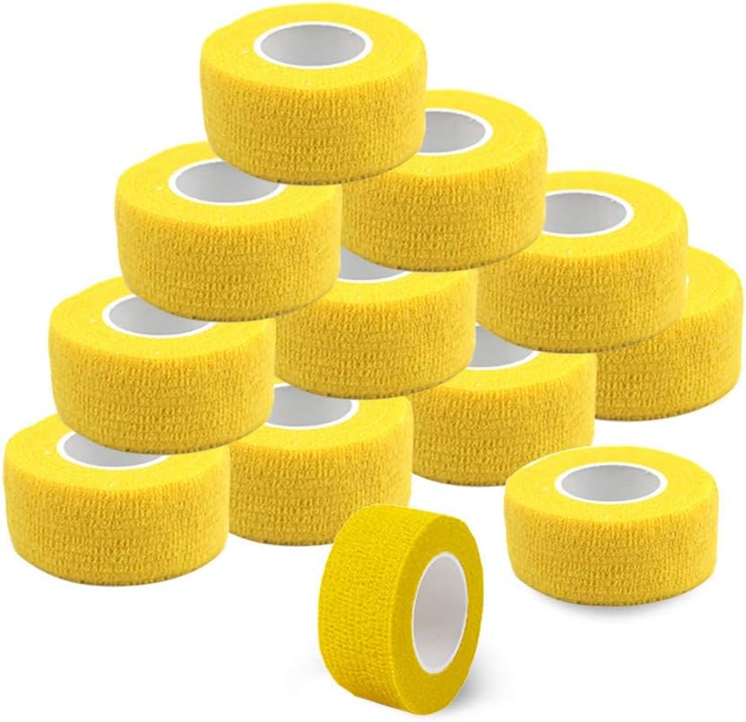 Self Adherent Wrap Tape Medical Cohesive Bandages Flexible Stretch Athletic Strong Elastic First Aid Tape for Sports Sprain Swelling and Soreness on Wrist and Ankle 12 Pack 1Inch X 5Yards(Yellow)