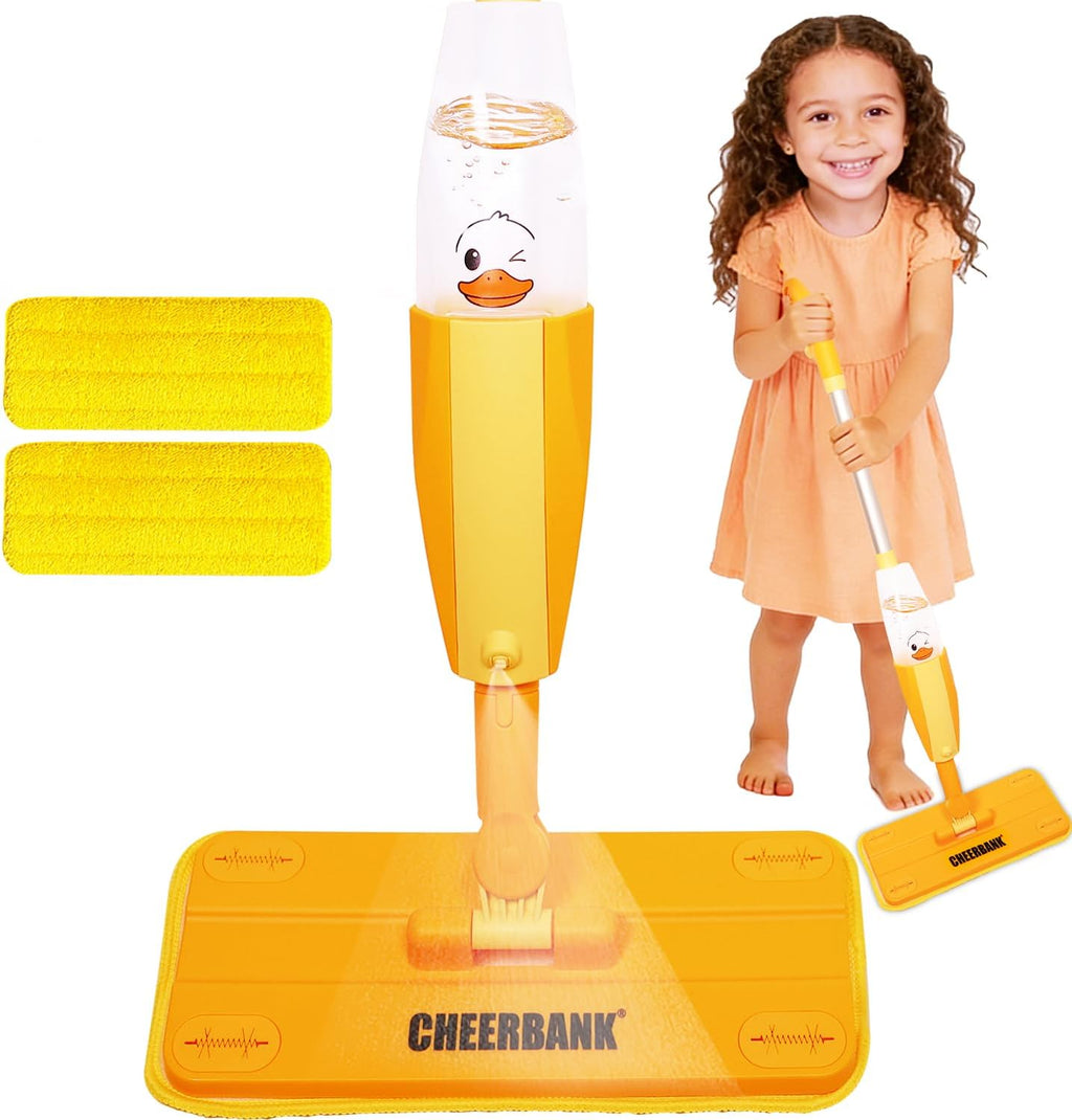Kids Cleaning Set, Toddler Spray Mop for Age 2-5 Year, Montessori Toy for Kitchen Pretend Play, Birthday for Boys Girls (2 Washable Pads)