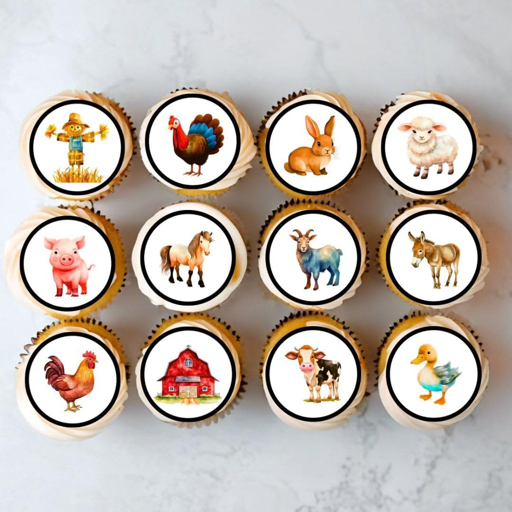 Farm Animal Cupcake Toppers, Petting Zoo Edible Mini Cake Decorations, Woodland Animals Party Decoration, Farmer Topper - 48 x 1.18 Inch 3cm PRECUT (48)
