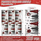 JarThenaAMCS 100Pcs Christmas Guest Napkins Horizontal Disposable Paper Napkins Red Black Xmas Tree Pattern Dinner Hand Napkins For Winter Party Supplies