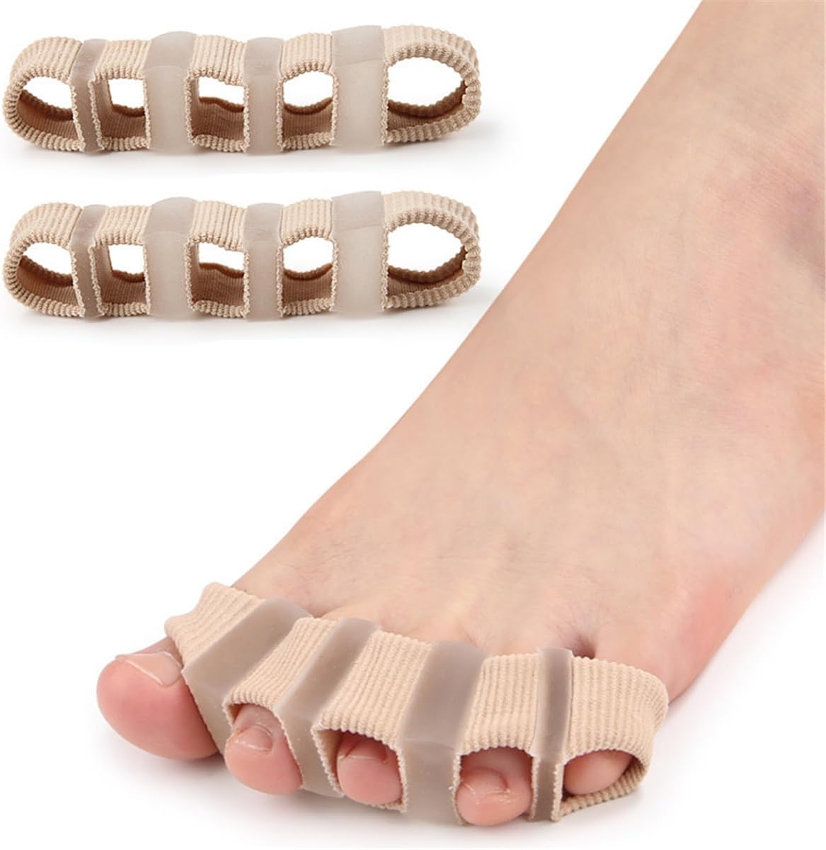 Toe Separator Sleeves, 1 Pair Soft Breathable Overlapping Toes Straightener Sleeves with Gel Toe Spacer Cushion, Big Toe Corrector Hammer Bunion Toe Separators for Toe Alignment Foot Relief (5 Toes)