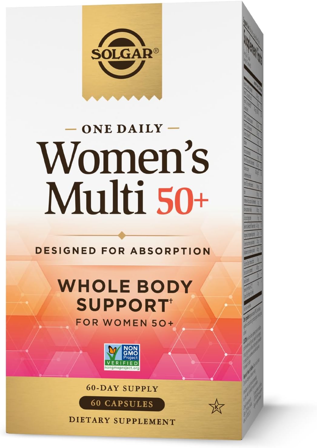 Solgar One Daily Women's Multi 50+ Whole Body Support for Women 50 and Older - Highly Absorbable Heart, Bone & Breast Health, Energy, Stress, Hair Skin & Nails Multivitamin, 60 Vegan Capsule Servings