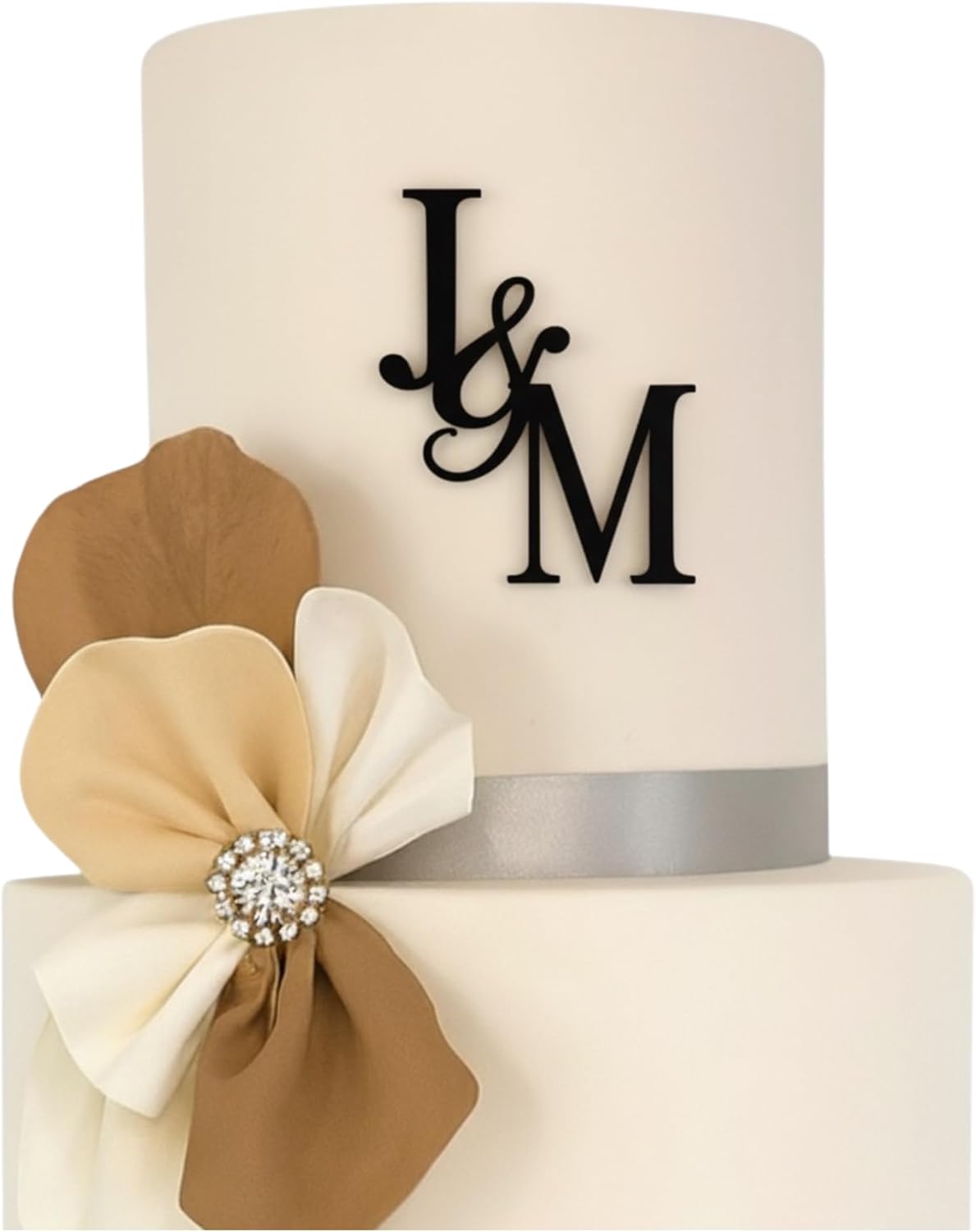Personalized Gold Wedding Cake topper– Custom Couple Initials, Elegant Custom Cake Decoration for Modern Weddings (Black)