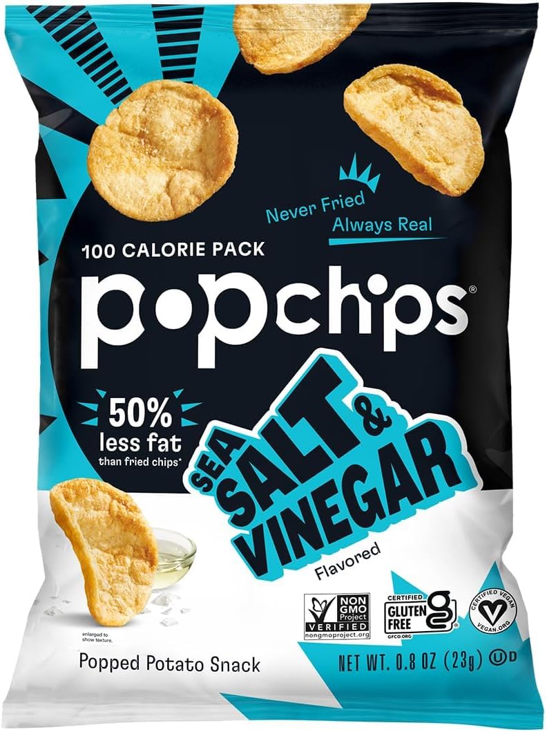 Popchips Gluten Free Popped Potato Chips Sea Salt & Vinegar, 0.8 oz. (Pack of 24)