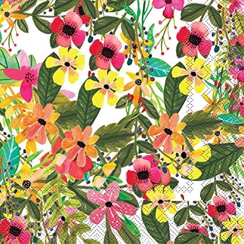 Boston International IHR 3-Ply Paper Napkins, 20-Count Cocktail Size, Floral Bunny