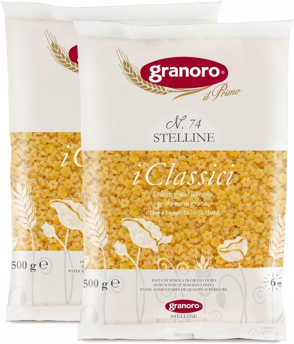 Granoro I Classici Stelline #74 - Star Pasta for Soups, Italian Durum-Wheat, Non-GMO, Vegan, 1 lb Bags (Pack of 2)