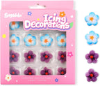 16 Count Edible Spring Flower Cake Decorations,Blue Purple Flowers Icing Decorations for Cupcake Toppers, Edible Royal Sugar Sprinkles for Cakes Toppers, Cookies, Cupcakes
