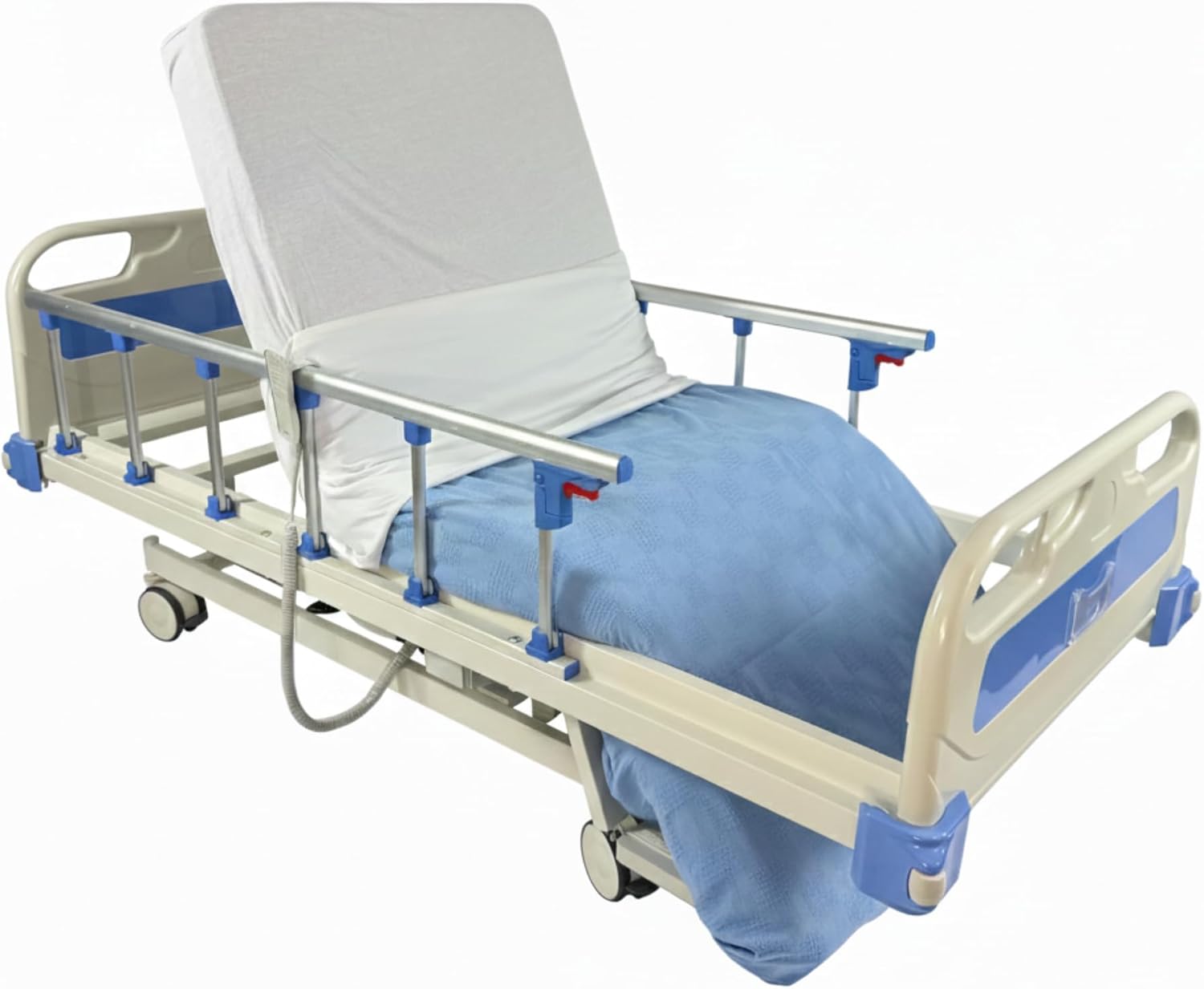 Glory Medical PAM-3C Hospital Bed - Chair position Adjustable Electric Hospital Beds for Home and Commercial Use, Locking Casters, Includes Foam Mattress, Bed Tray & Bed Sheets (x2)