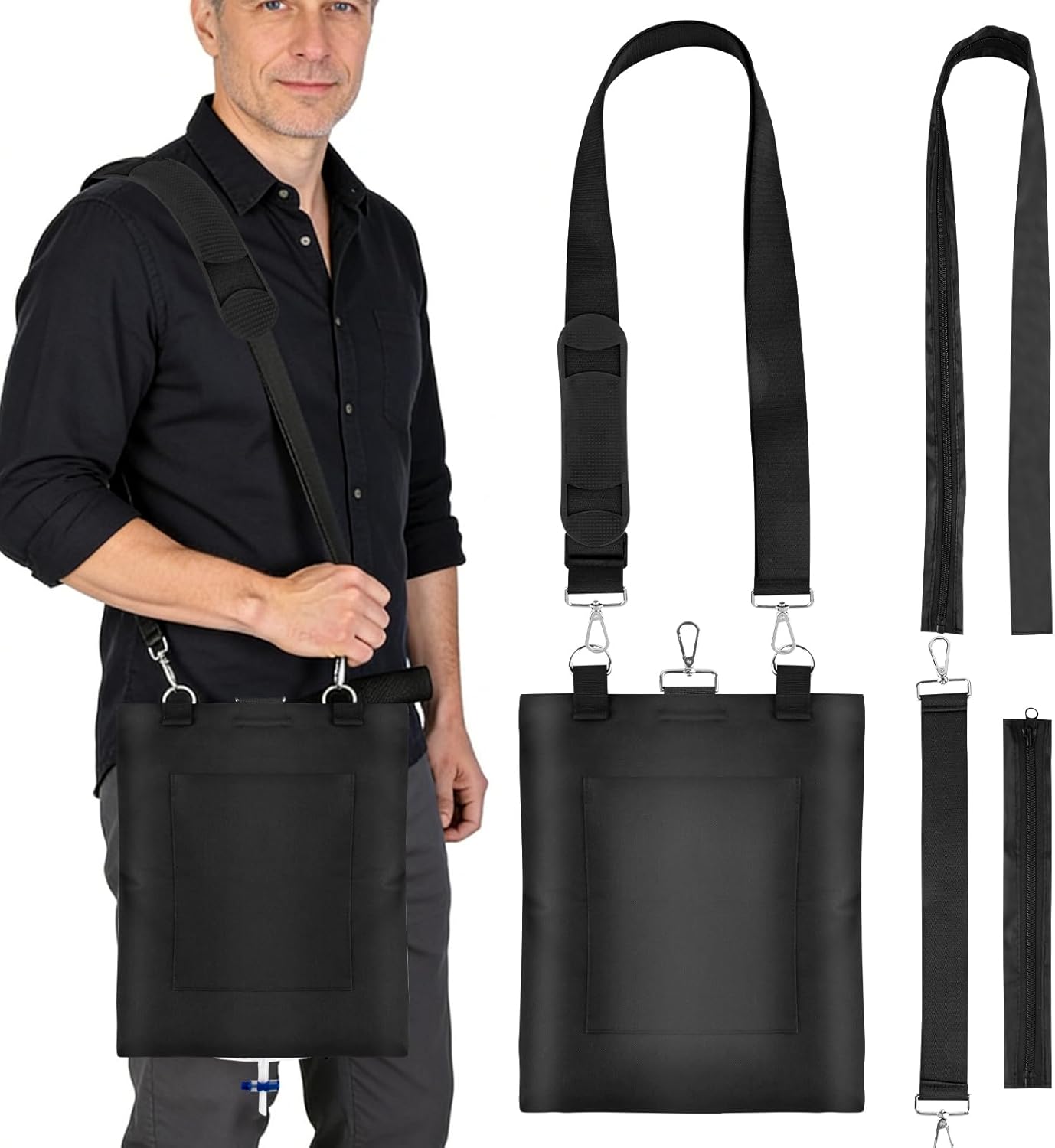 Catheter Bag Holder, Urine Drainage Bag Holder, Zipper Pipe Sleeve & Adjustable Strap, for Urostomy Privacy & Dignity, Straps for Wheelchair, Walker & Bed, Men & Women (Black)