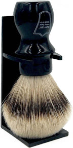 Parker 100% Silvertip Badger Mug Shaving Brush with Brush Stand - Extra Dense and Extra Soft Bristles - Long Handle is Perfect for use with Your Shaving Mug (BLACK)