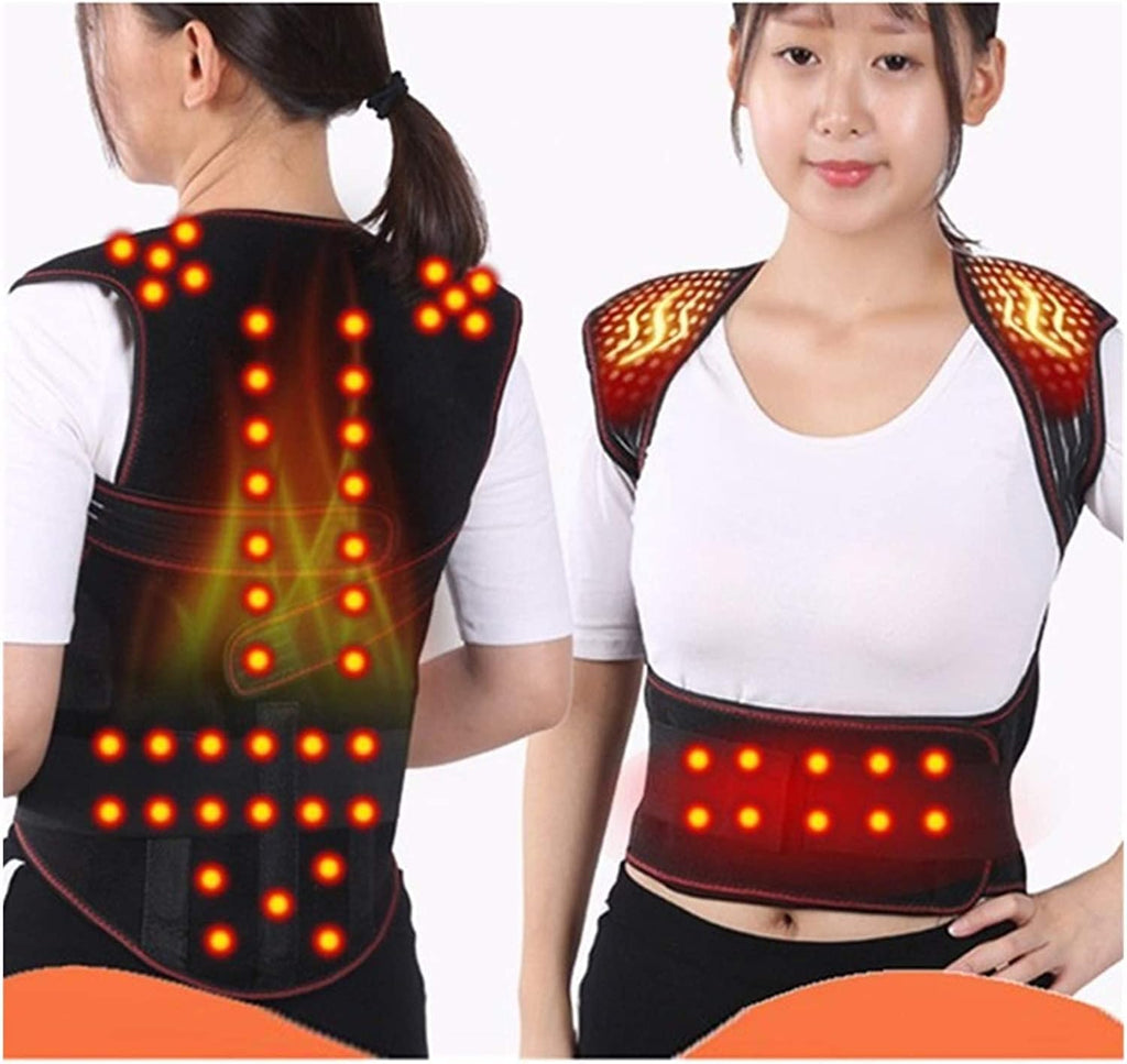 Posture Corrector Tourmaline Self-Heating Magnetic Therapy Waist Back Shoulder Spine Lumbar Brace Back Support Belt Pain Relief Back Posture,Black-Medium,Black-Medium