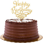 Restaurantware-Top Cake Happy Birthday Cake Topper, 1 Mirrored Birthday Cake Decoration - With Swirls, Durable, Gold Acrylic Birthday Topper For Cakes, Party Decoration for Birthday