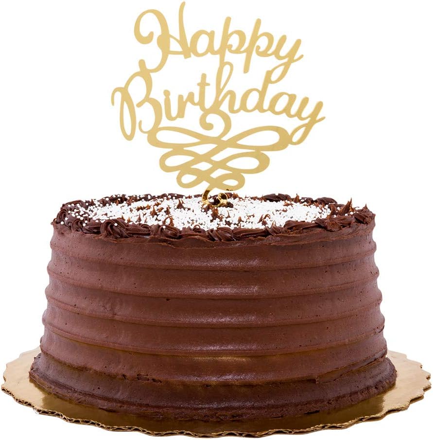 Restaurantware-Top Cake Happy Birthday Cake Topper, 1 Mirrored Birthday Cake Decoration - With Swirls, Durable, Gold Acrylic Birthday Topper For Cakes, Party Decoration for Birthday