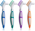Denture Brush 4Pcs Denture Toothbrushes，Denture Cleaning Care Cleaning Brush ，Double Sided Toothbrush，Multi-Layered Bristles and Rubber Anti-Slip Handle (Purple, Green, Blue, Orange)