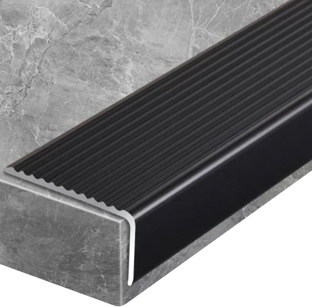 3-Pack Metal Stair Nosing Edge Trim, 36in x 2 in x 1.2in, Aluminum Stair Edge Protector Non-Slip for Indoor Outdoor, Black