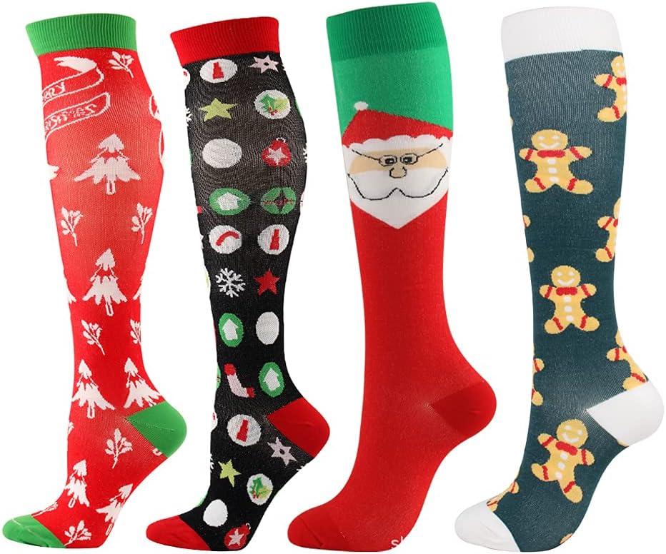 4 Pairs Compression Socks for Men Women,Is Best for Football,Travel,Flight,Athletics,Running,Calf Pressur Support.