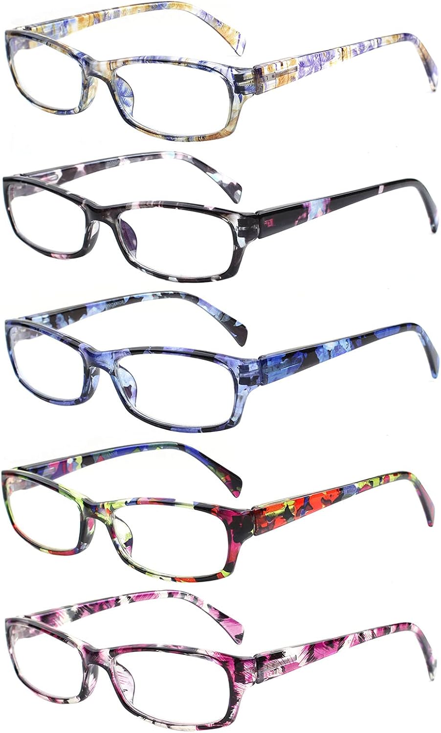 VIDEBLA 5 Pack Computer Reading Glasses Men and Women Anti Eyestrain Blue Light Blocking Glasses for Reading (5 Mix-2, 1.25)