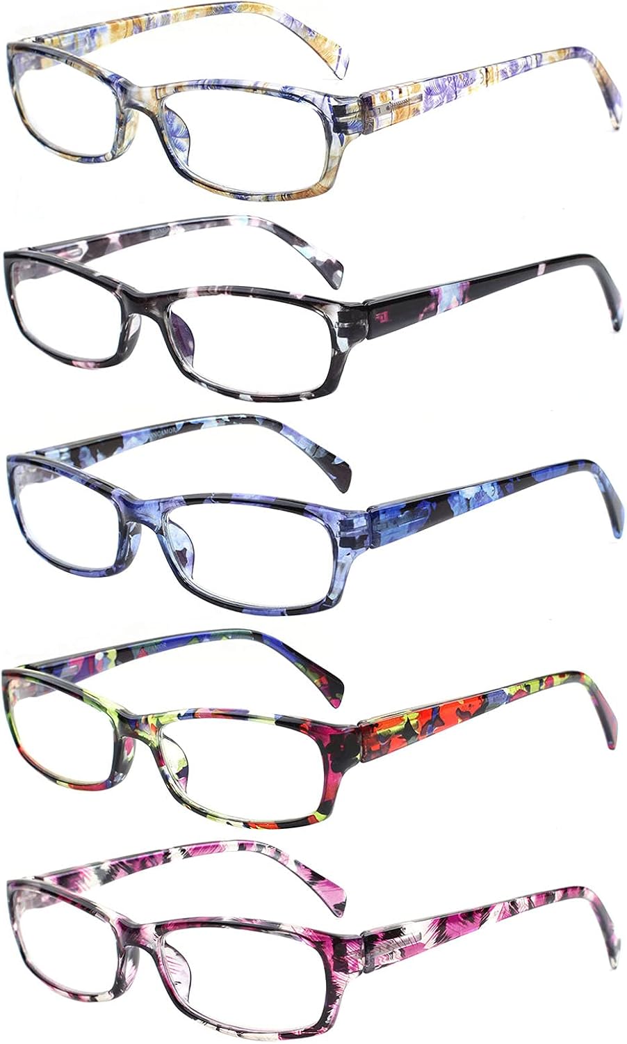 VIDEBLA 5 Pack Computer Reading Glasses Men and Women Anti Eyestrain Blue Light Blocking Glasses for Reading (5 Mix-2, 2.00)