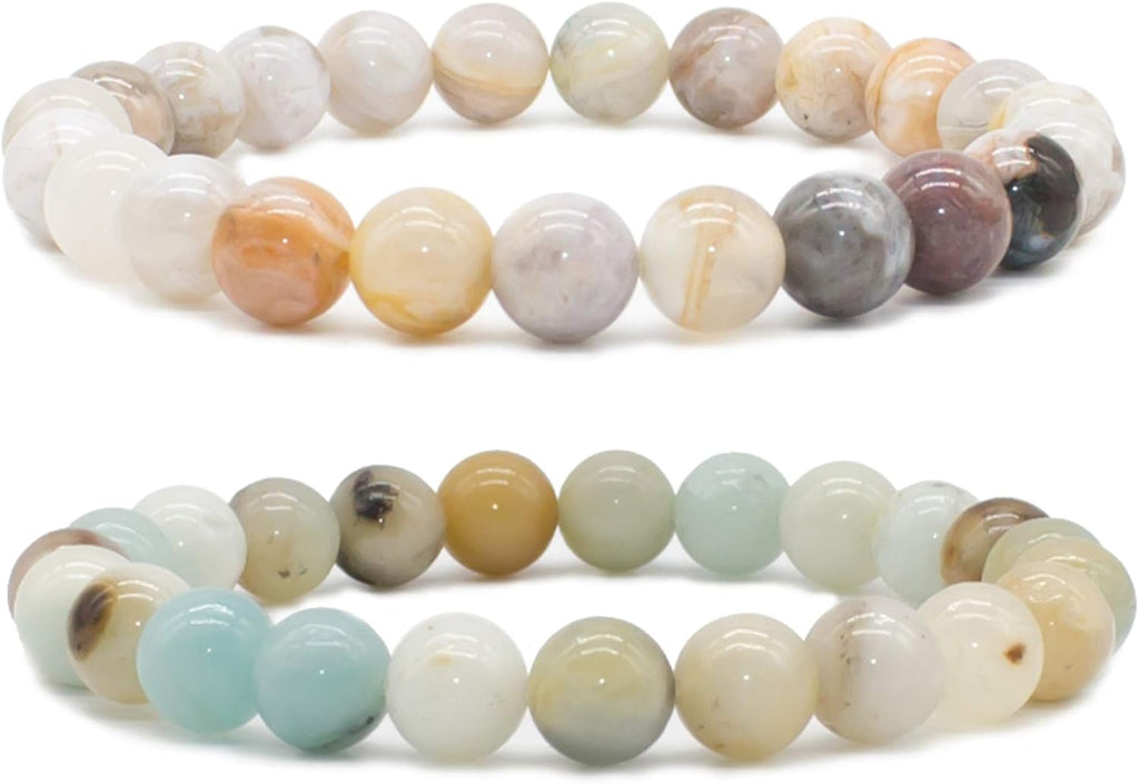 Bivei Natural Gemstone Semi Precious Healing Crystals Handmade Stretchy Round Beads Bracelet,Stocking Stuffers for Women Enhance Positive Energy